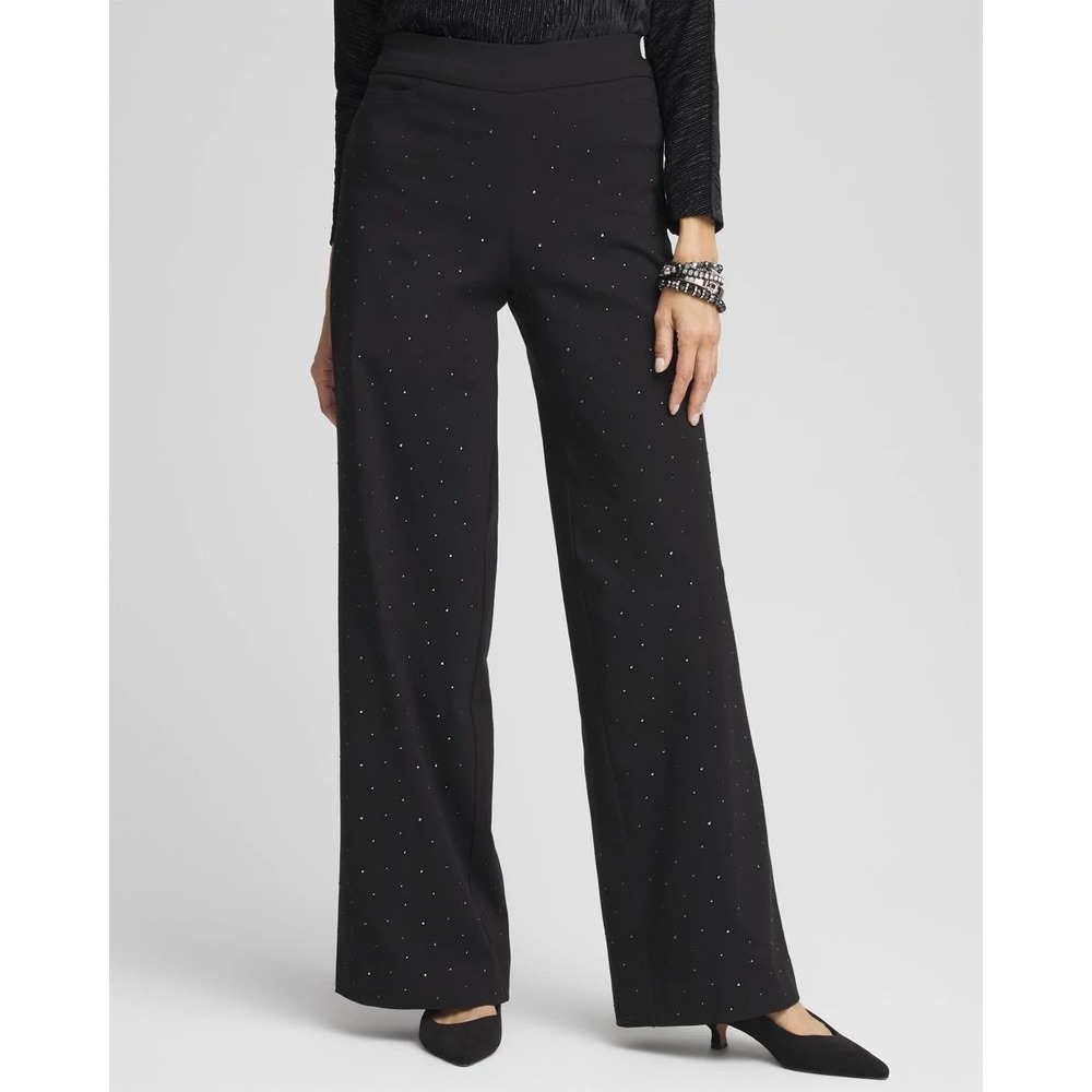 NEW Chico's Brigitte Pants Black Wide Leg Embellished Size 16P NWT Glam, Holiday